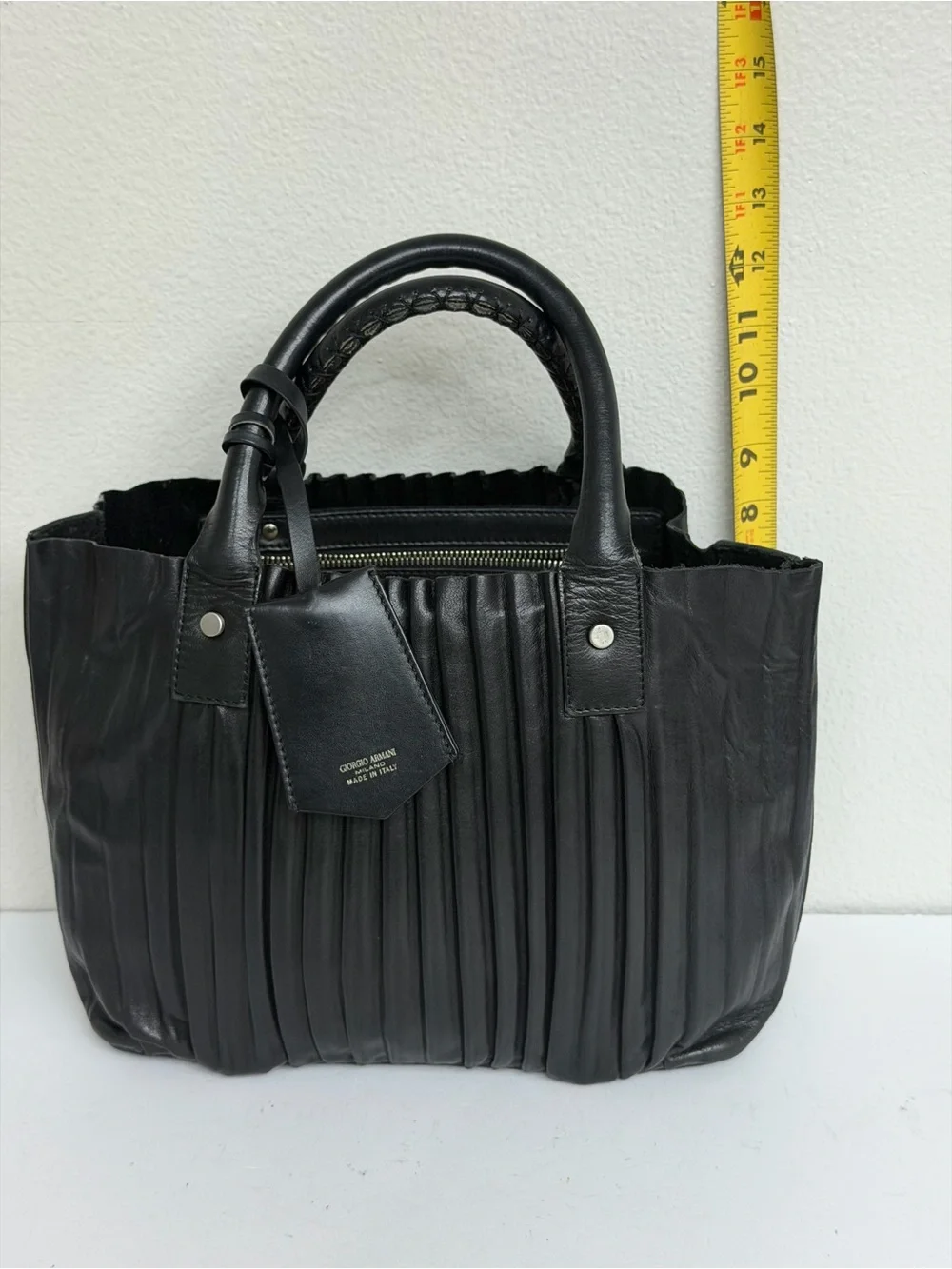 Giorgio Armani Black Leather Handbag Vintage Made in Italy Soft Leather Shoulder